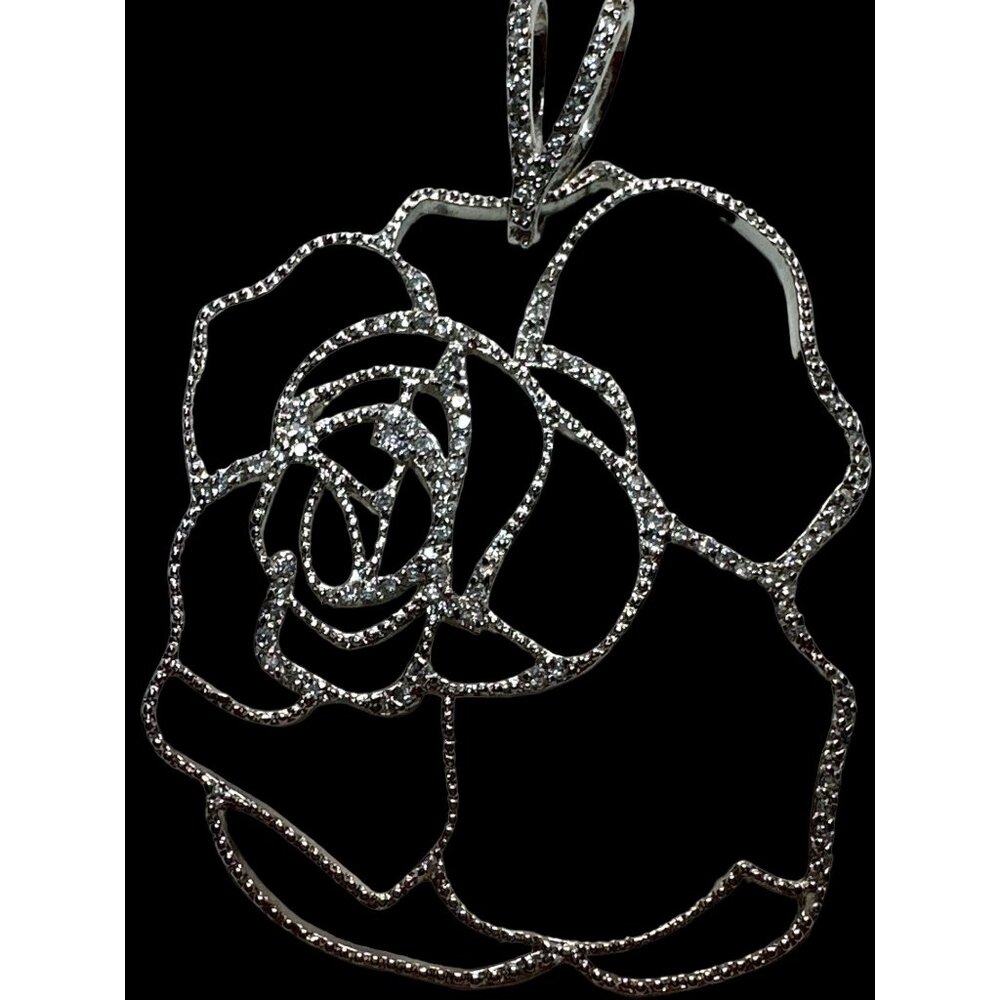 Whimsical 925 Silver Rose Flower Motif Pendant Marcasite FairyCore Romance Inspo